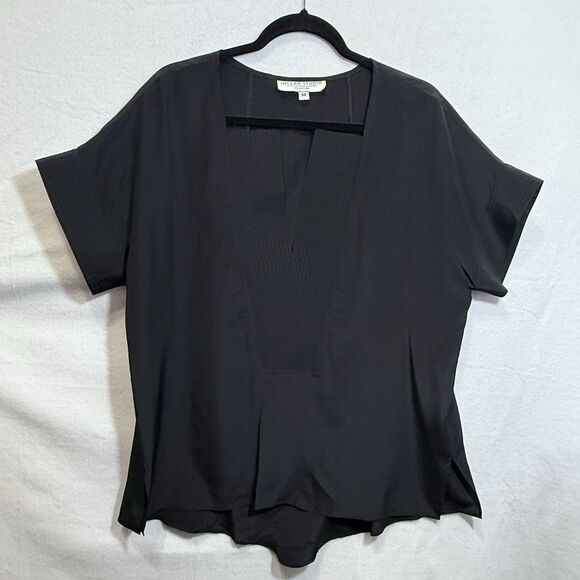 Studio Tops - Inclan Studio Black V-Neck Flowy Silk Popover Top Blouse Women's Size M Classic